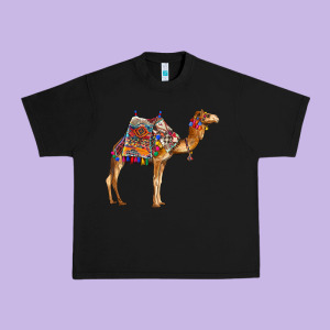 Camel With Colorful Saddle Urban Heavy Tee Designed By Barkaloodesign