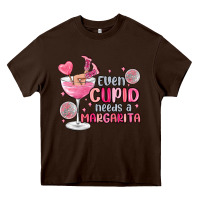 Chocolate Brown even cupid needs a margarita Heavy Core Tee - MaliasSmallBusiness