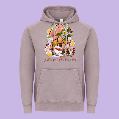 Just A Girl Who Loves Tea Gnome Vintage Hoodie Designed By Barkaloodesign