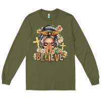 Army Green Silver White Believe Praying Caucasian Messy Bun Long Sleeve Tee - texasbilliewilder