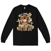 Black Silver White Believe Praying Caucasian Messy Bun Long Sleeve Tee - texasbilliewilder