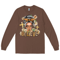 Chestnut Silver White Believe Praying Caucasian Messy Bun Long Sleeve Tee - texasbilliewilder