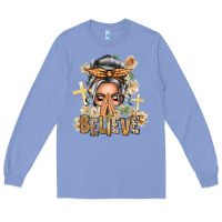 Colony Blue Silver White Believe Praying Caucasian Messy Bun Long Sleeve Tee - texasbilliewilder