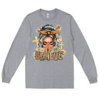 Heather Grey Silver White Believe Praying Caucasian Messy Bun Long Sleeve Tee - texasbilliewilder