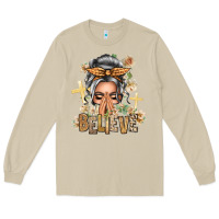 Mushroom Silver White Believe Praying Caucasian Messy Bun Long Sleeve Tee - texasbilliewilder