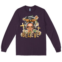 Plum Silver White Believe Praying Caucasian Messy Bun Long Sleeve Tee - texasbilliewilder