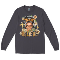 Smoke Silver White Believe Praying Caucasian Messy Bun Long Sleeve Tee - texasbilliewilder