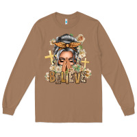 Toasted Coconut Silver White Believe Praying Caucasian Messy Bun Long Sleeve Tee - texasbilliewilder