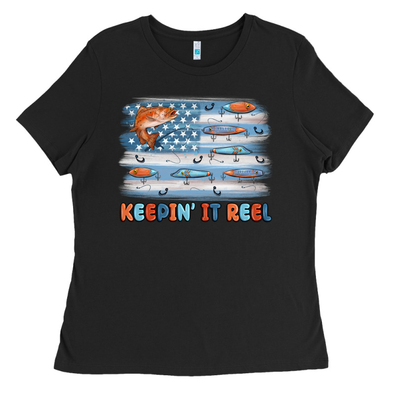 Fishing Lure Flag Keepin' It Reel Ladies Tee by MaliasSmallBusiness | Teevron