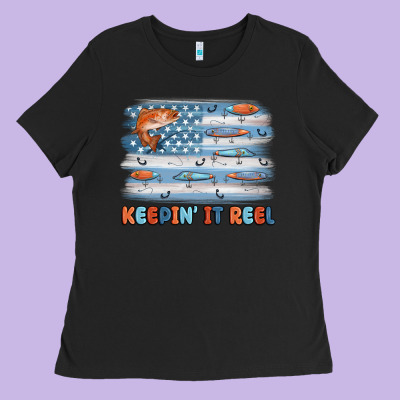 Fishing Lure Flag Keepin' It Reel Ladies Tee Designed By Maliassmallbusiness
