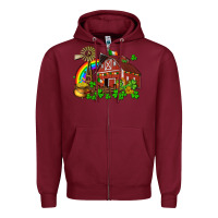 Burgundy St. Patrick's farm with gold Zipper Hoodie - OliviaCreatesArt