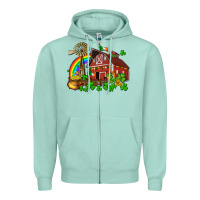 Seafoam St. Patrick's farm with gold Zipper Hoodie - OliviaCreatesArt