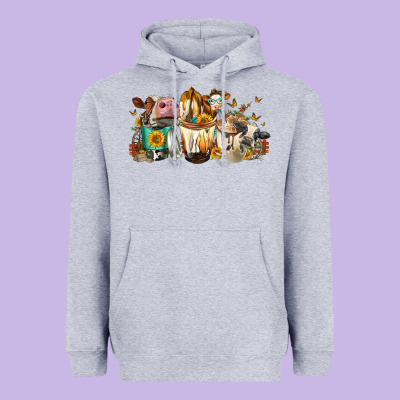 Cows And Coffee Heavyweight Hoodie Designed By Fadigitalartstudio