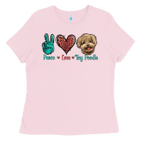 Bubblegum Pink Peace Love Toy Poodle Ladies Tee - Jasminsmagicworld