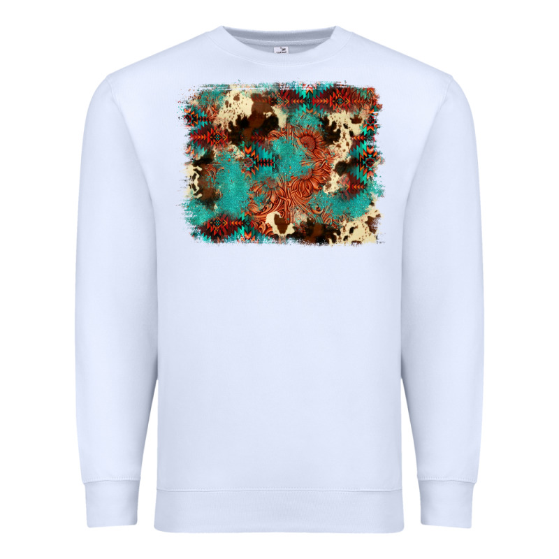 Aztec Turquoise Glitter Cowhide  Tooled Leather Ba Premium Sweatshirt by FaDigitalArtStudio | Teevron