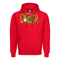 Red St. Patrick's Lucky gnome Zipper Hoodie - OliviaCreatesArt
