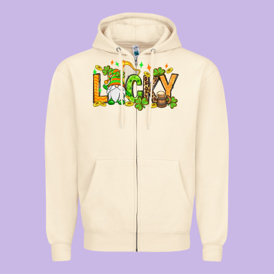 St. Patrick's Lucky Gnome Zipper Hoodie Designed By Oliviacreatesart
