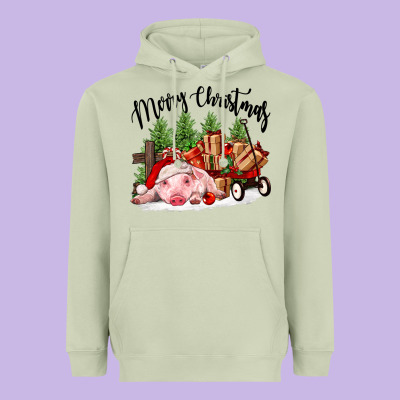 Merry Christmas Pig Heavyweight Hoodie Designed By Fadigitalartstudio