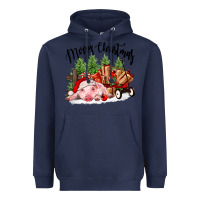 Navy merry christmas pig Heavyweight Hoodie - FaDigitalArtStudio