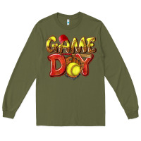 Army Green Game Day Softball Long Sleeve Tee - NancyCooperArtShop