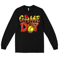 Black Game Day Softball Long Sleeve Tee - NancyCooperArtShop