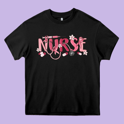 Nurse Breast Cancer Awareness Heavy Core Tee Designed By Maliassmallbusiness