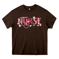 Chocolate Brown nurse breast cancer awareness Heavy Core Tee - MaliasSmallBusiness