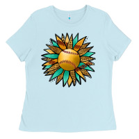 Baby Blue Softball Sunflower Ladies Tee - Jasminsmagicworld