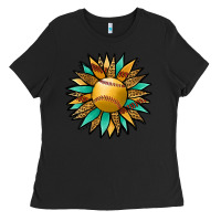 Black Softball Sunflower Ladies Tee - Jasminsmagicworld