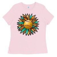 Bubblegum Pink Softball Sunflower Ladies Tee - Jasminsmagicworld