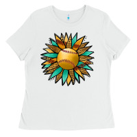 White Softball Sunflower Ladies Tee - Jasminsmagicworld