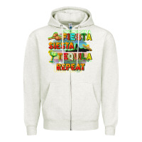 Oatmeal Heather Fiesta siesta tequila repeat Zipper Hoodie - FaDigitalArtStudio