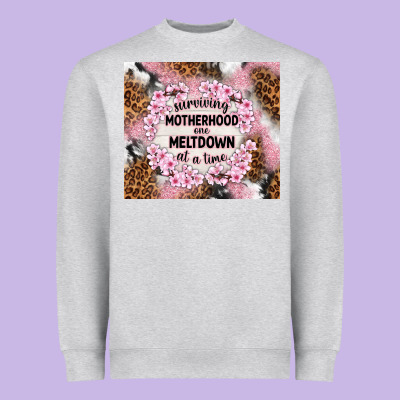 Surviving Motherhood One Meltdown At The Time Heavyweight Sweatshirt Designed By Tumblerdesignbyshophia