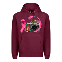 Burgundy floral cancer ribbon vintage camera Premium Hoodie - FaDigitalArtStudio