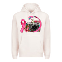 Pale Pink floral cancer ribbon vintage camera Premium Hoodie - FaDigitalArtStudio