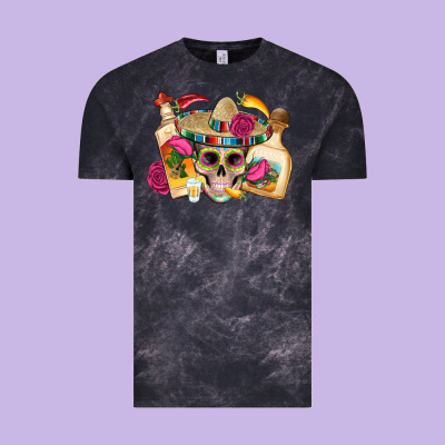 Mexican Skull Sombrero Tequila Bottle Paper Roses Vintage Tee Designed By Artiststas