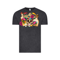 Vintage Black mexican skull sombrero tequila bottle paper roses Vintage Tee - Artiststas