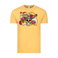 Vintage Mustard mexican skull sombrero tequila bottle paper roses Vintage Tee - Artiststas