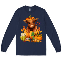 Navy Fall Autumn heifer pumpkin Long Sleeve Tee - RanaPortraitStore