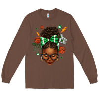 Afro Messy Bun Basketball Green Bow Long Sleeve Tee | Teevron