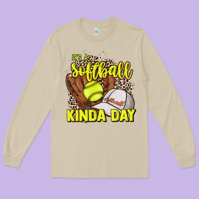 It's A Softball Kinda Day Leopard Long Sleeve Tee Designed By Nancycooperartshop