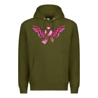 Army Green Breast Cancer ribbon with angel wings Premium Hoodie - FaDigitalArtStudio