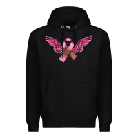 Black Breast Cancer ribbon with angel wings Premium Hoodie - FaDigitalArtStudio