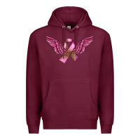 Burgundy Breast Cancer ribbon with angel wings Premium Hoodie - FaDigitalArtStudio