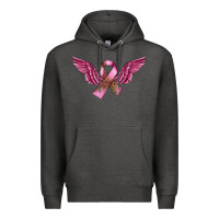 Charcoal Heather Breast Cancer ribbon with angel wings Premium Hoodie - FaDigitalArtStudio