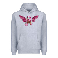 Heather Grey Breast Cancer ribbon with angel wings Premium Hoodie - FaDigitalArtStudio