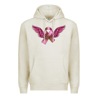 Oatmeal Heather Breast Cancer ribbon with angel wings Premium Hoodie - FaDigitalArtStudio