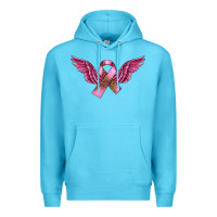 Ocean Blue Breast Cancer ribbon with angel wings Premium Hoodie - FaDigitalArtStudio