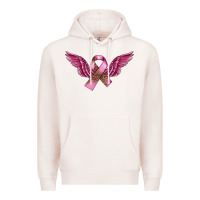Pale Pink Breast Cancer ribbon with angel wings Premium Hoodie - FaDigitalArtStudio