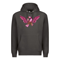 Smoke Breast Cancer ribbon with angel wings Premium Hoodie - FaDigitalArtStudio